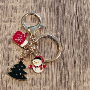 Festive Holiday Keychain with Snowman and Christmas Tree